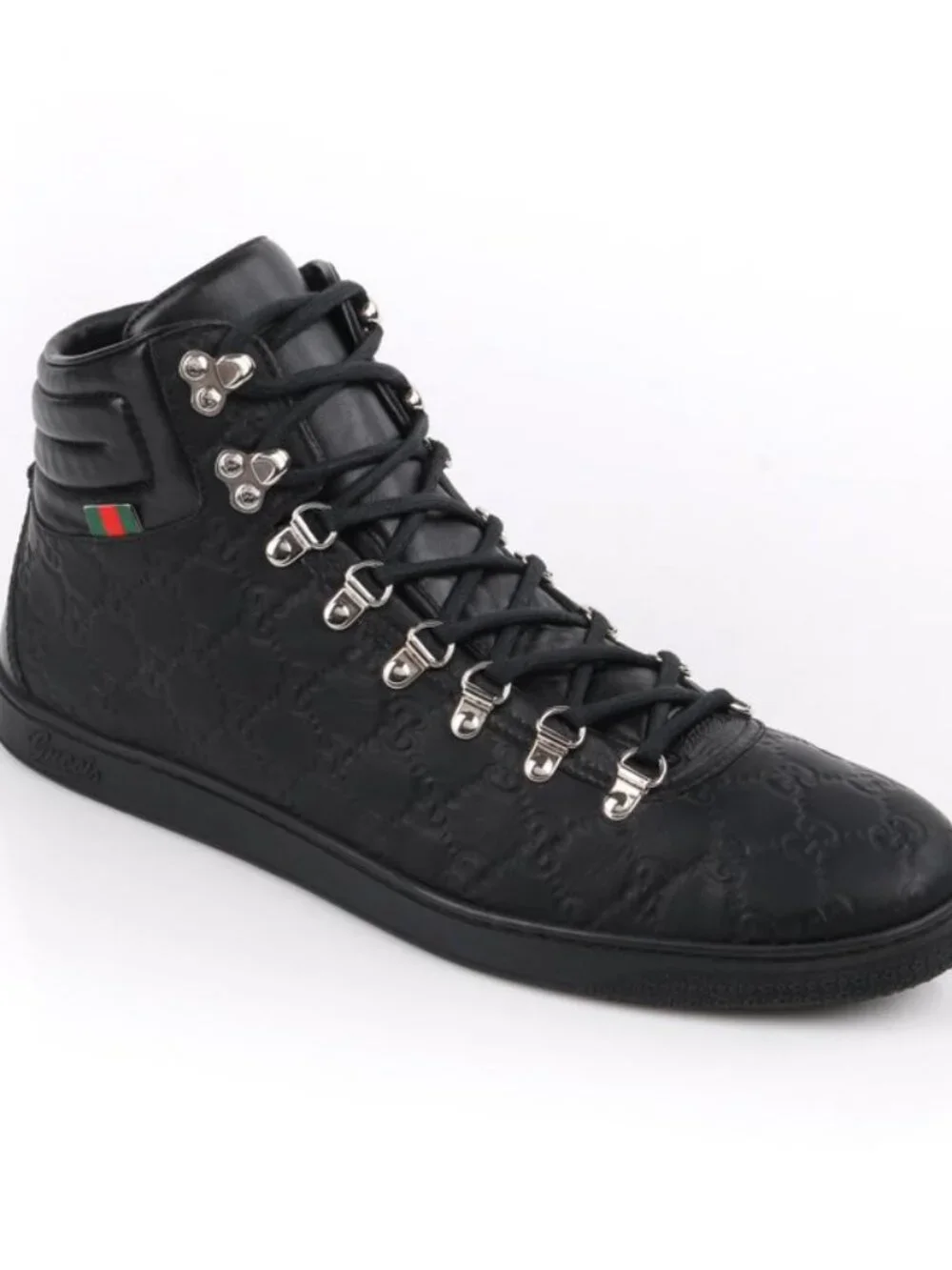 AUTHENTIC Gucci Bambi GG Monogram High Top Black Leather Sneakers UK 8 OR US 9
